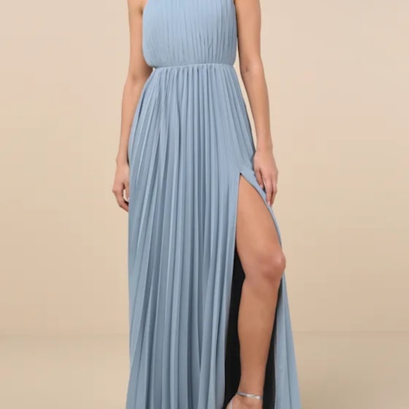 Lulus Rylie Slate Blue Pleated Backless Maxi Dress - Size L - Picture 3 of 3
